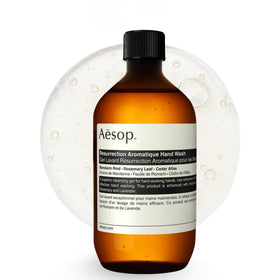 Aesop refill bottle front view showing product and scent benefits