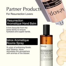Aesop refill with recycling symbol and eco message, reduces packaging waste benefit