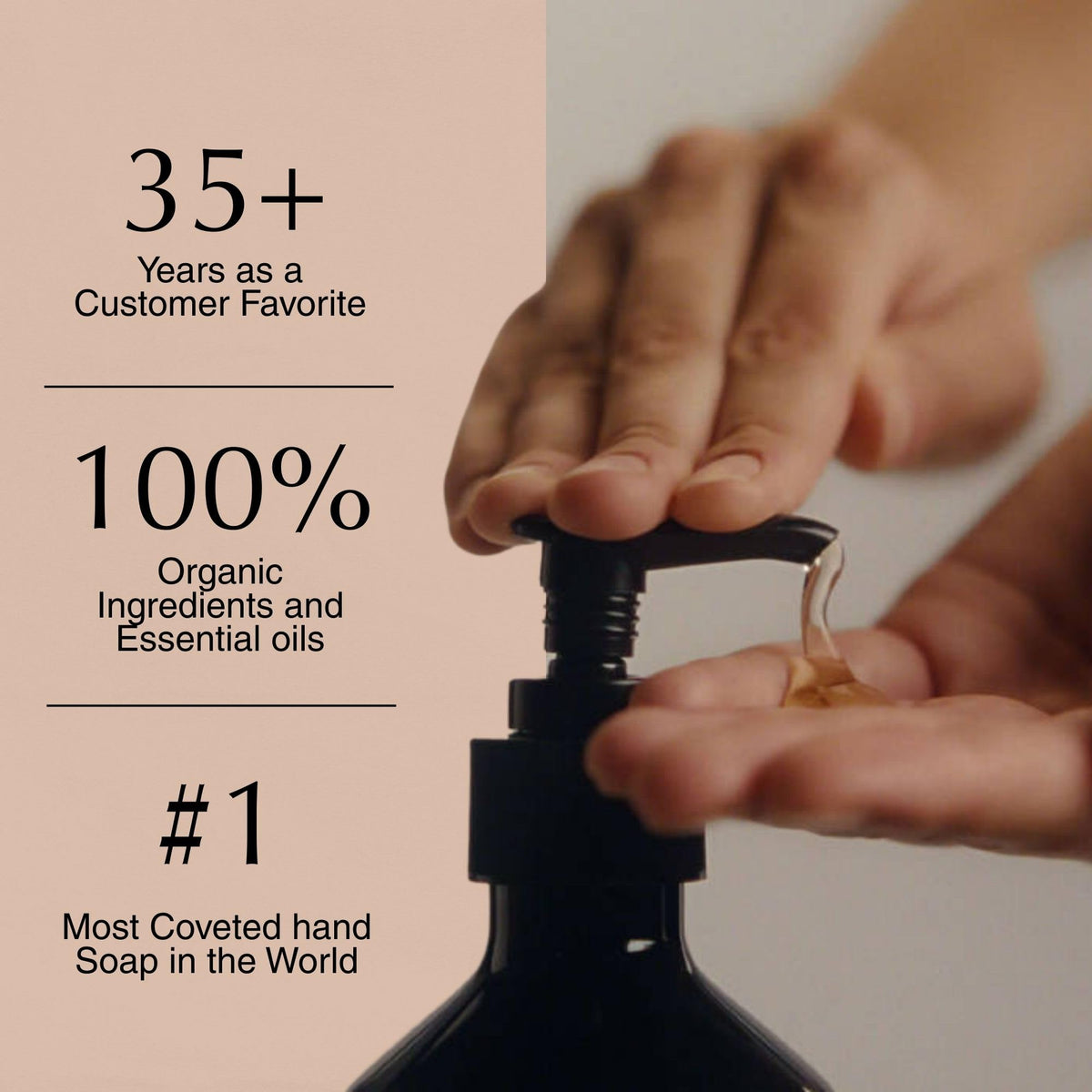 Aesop bottle held in hand to show true size and easy handling benefit