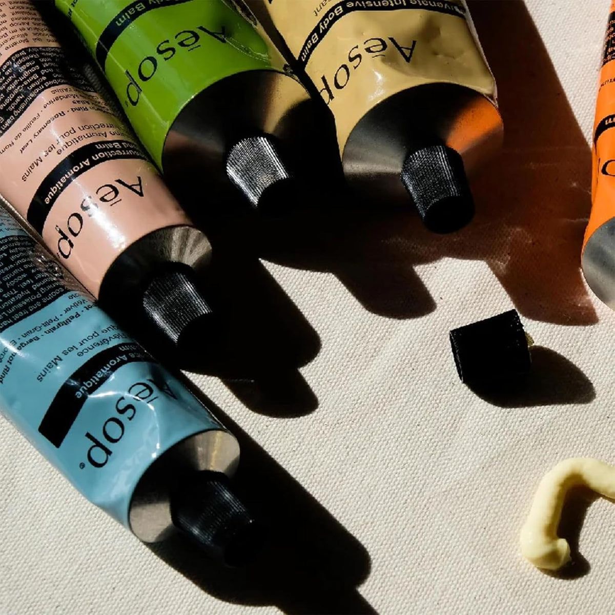 Aesop Reverence close-up of recycled aluminum tube emphasizing durable, eco-friendly packaging