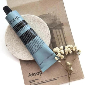Aesop Reverence back label detail highlighting recycled aluminum packaging and ingredient transparency