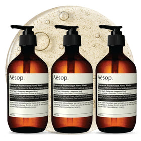 Aesop front bottle showing elegant label and recycled-plastic finish for premium look