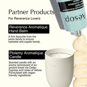 Aesop bottle styled on bathroom shelf highlighting aesthetic and ritual-friendly benefit