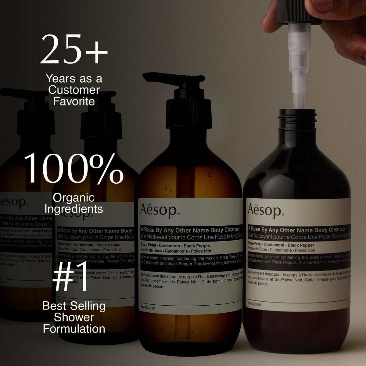 Aesop label detail showing ingredients and transparency benefit