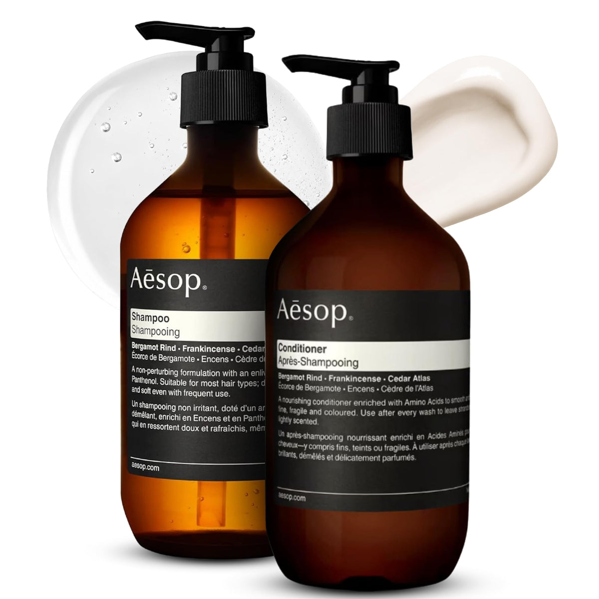 Aesop front packaging showing both bottles and elegant branding benefit visible