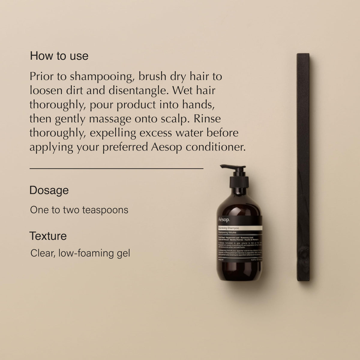 Aesop pump detail highlighting bottle neck for easy dispensing benefit