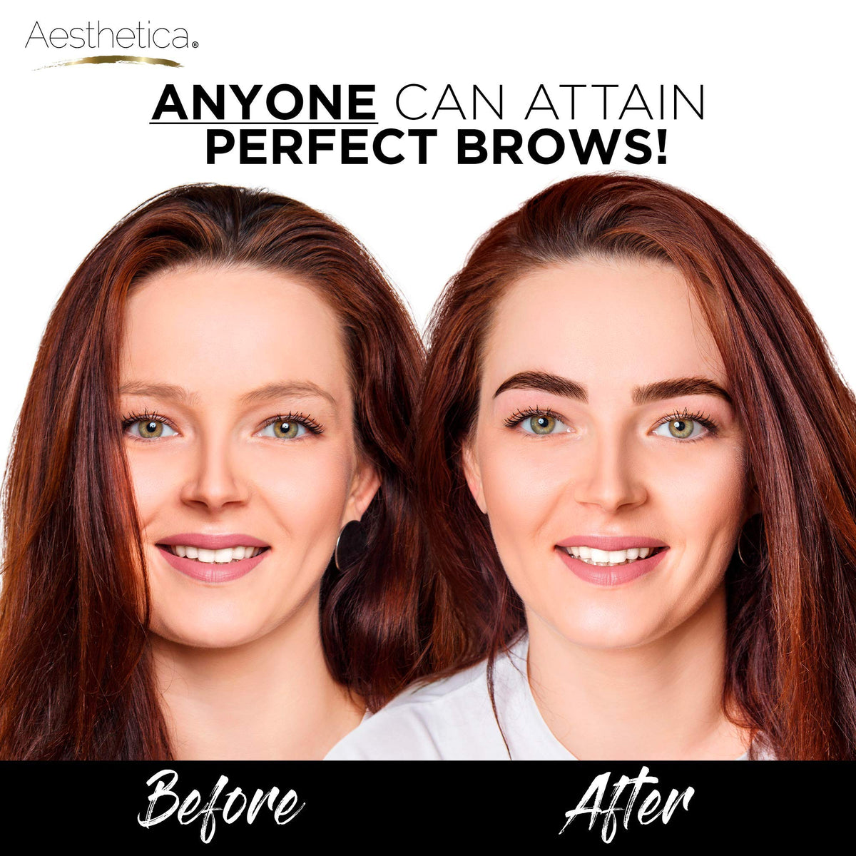 Aesthetica brow kit applied on model demonstrating defined natural-looking brows