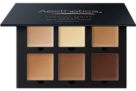 Aesthetica open palette front view showing six creams and mirror, convenient for travel