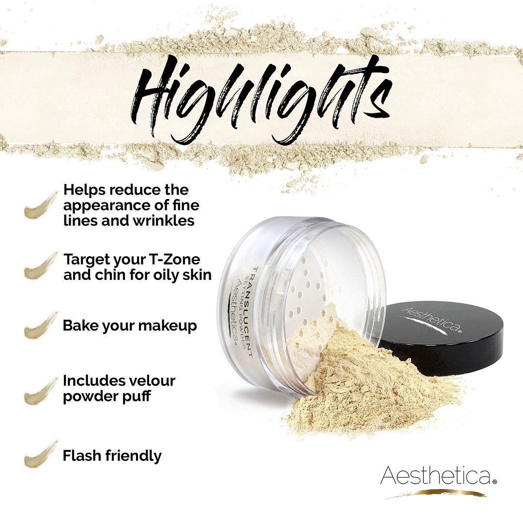 Aesthetica fine-milled powder swatch revealing smooth texture and blur effect benefit