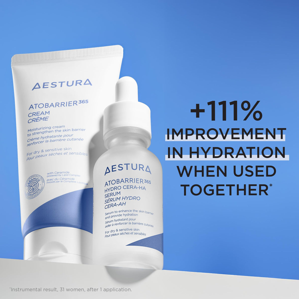 AESTURA before and after hydration comparison showing improved skin plumpness