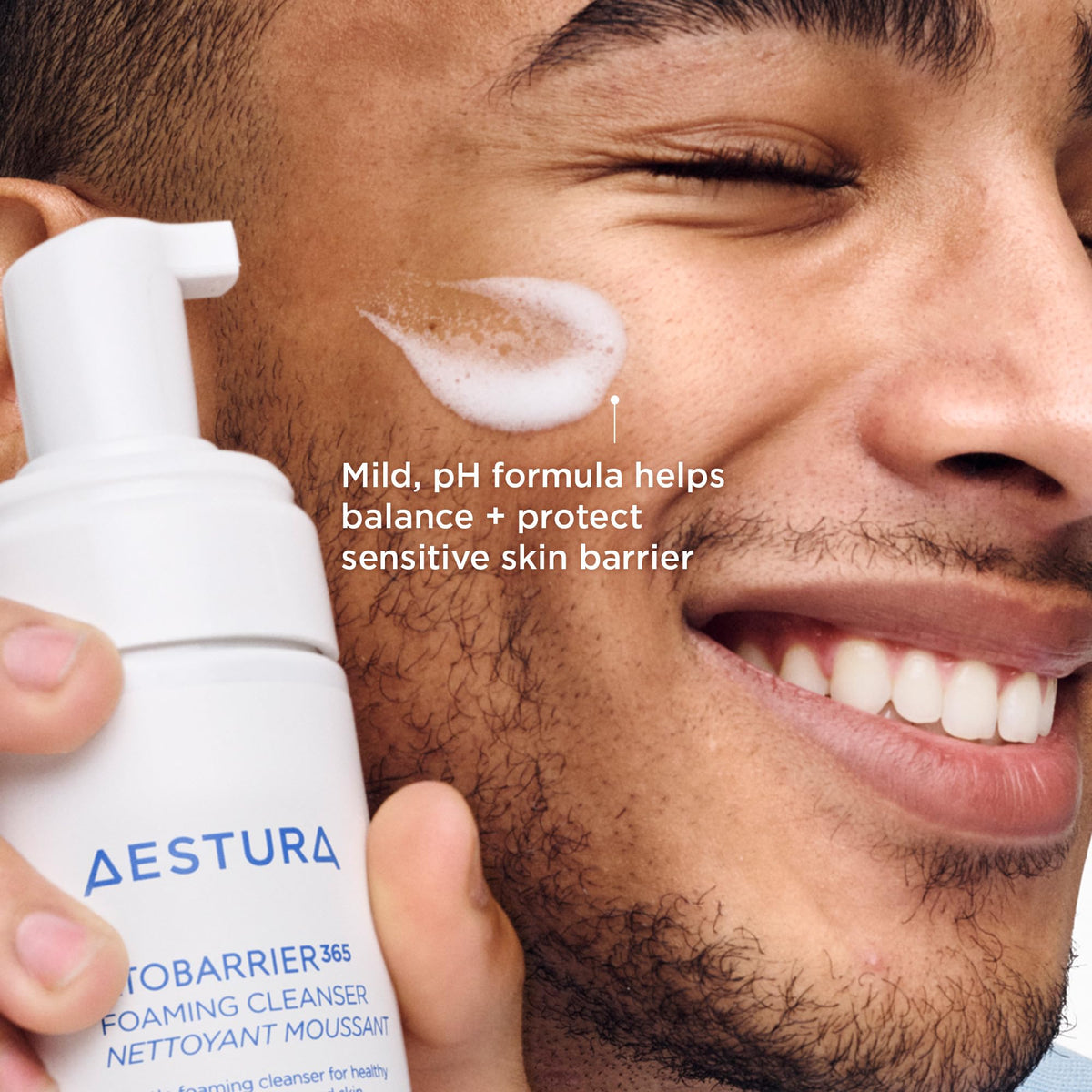 AESTURA foam texture on hand illustrating cushiony low-friction cleanse