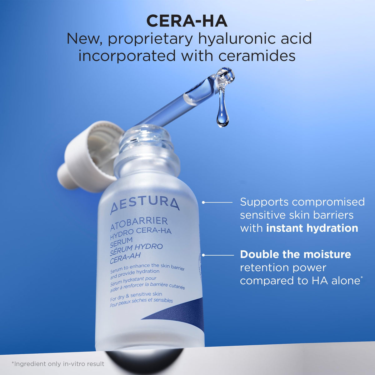 AESTURA label detail highlighting ceramides, hyaluronic acid and niacinamide