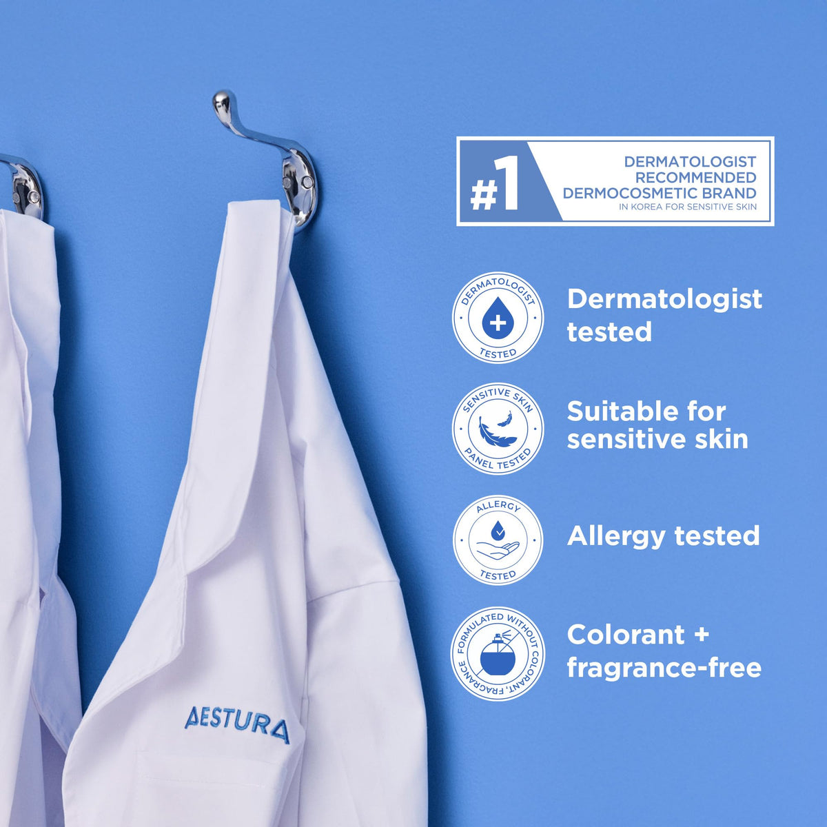 AESTURA open cap and pour detail showing product consistency and controlled dispensing