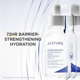 AESTURA serum applied to skin demonstrating immediate moisturized look