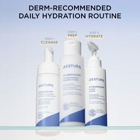 AESTURA bottle beside key ingredients to emphasize nourishing formulation benefit