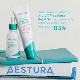 AESTURA on bathroom shelf lifestyle scene promoting daily calm routine