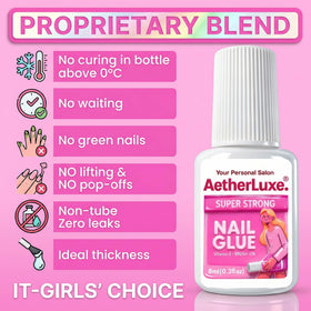 AetherLuxe gel consistency drop on nail demonstrating fast five-second drying benefit