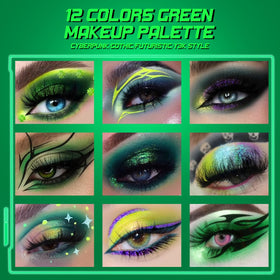 Afflano night party look model wearing emerald chrome for dramatic effect