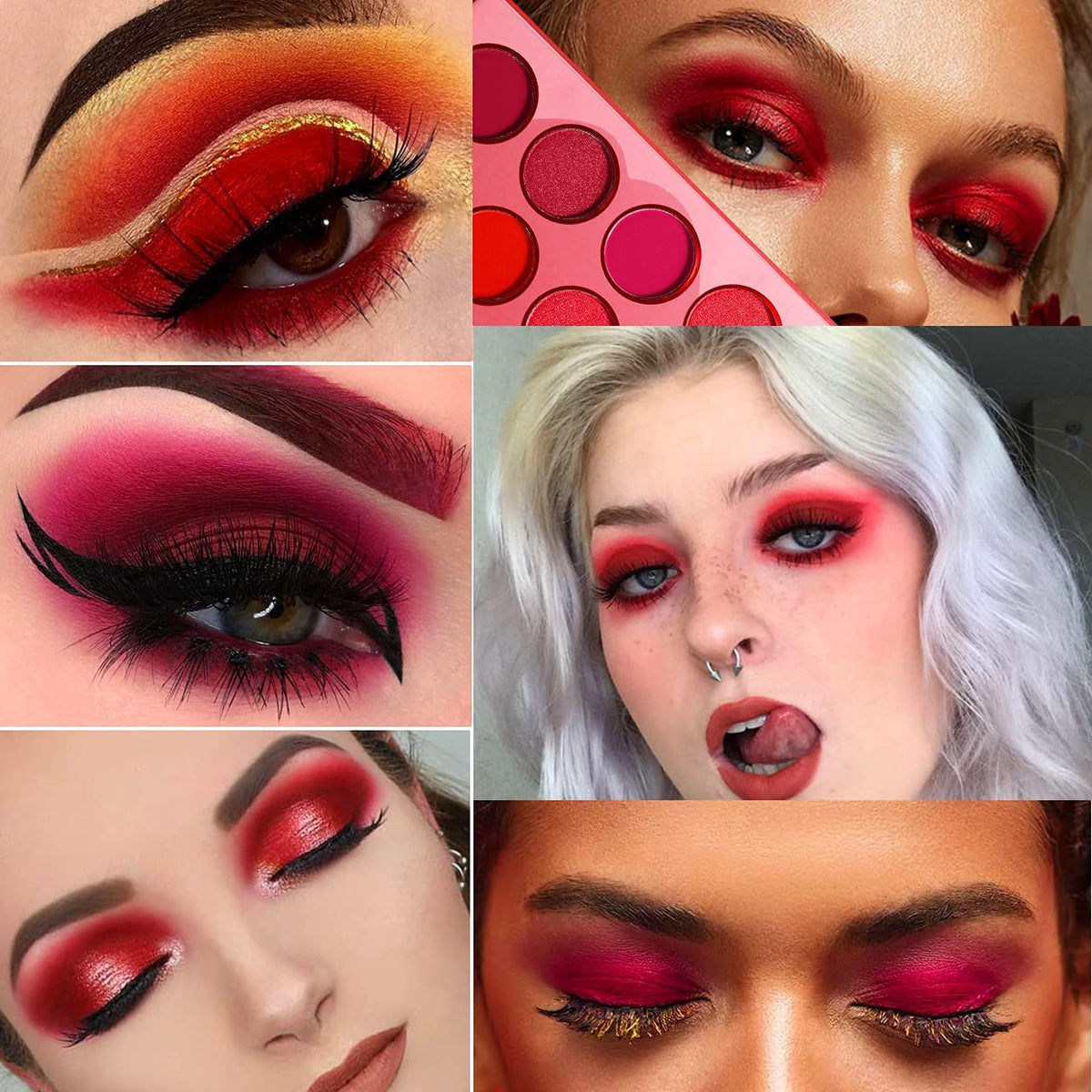 Afflano palette open top-down view showing 12 red, pink and black shades for variety