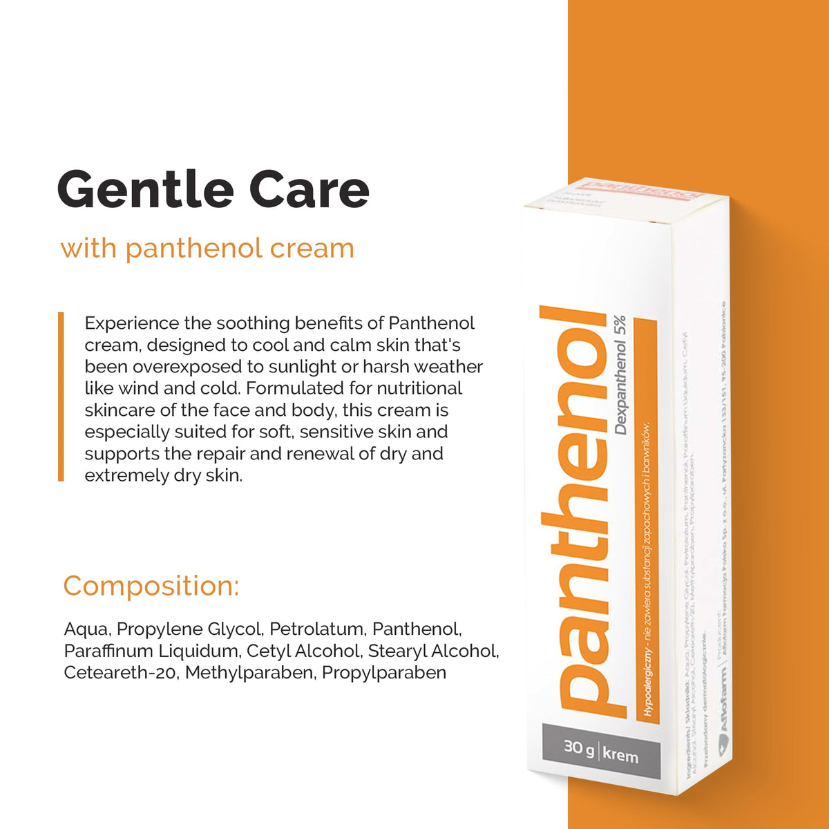 Aflofarm panthenol cream in a beach setting for post-sun calming and hydration