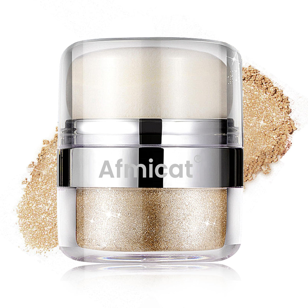 afmicat front packaging showing compact shimmer and portability