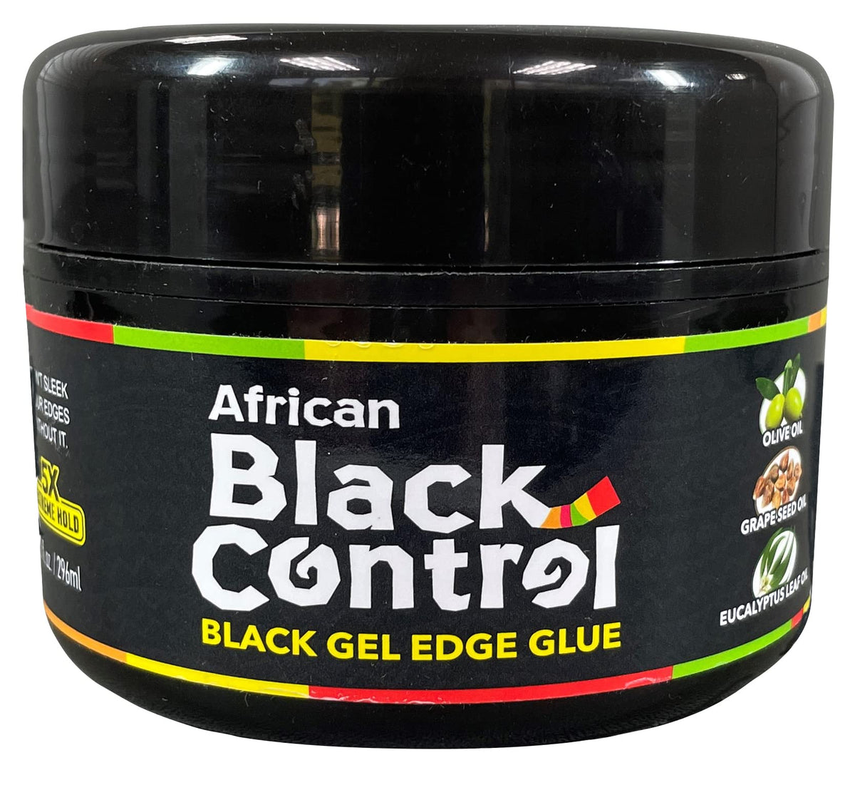 African Black Control front bottle showing black gel smoothing edges