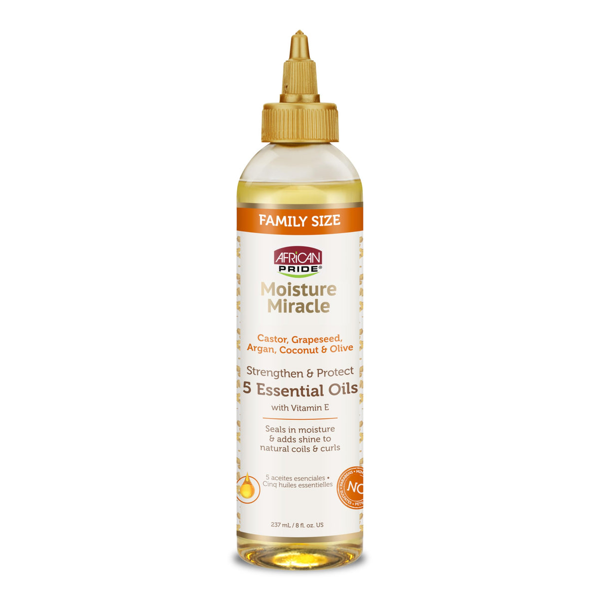 African Pride bottle front label showing product and size for clear identification and trust