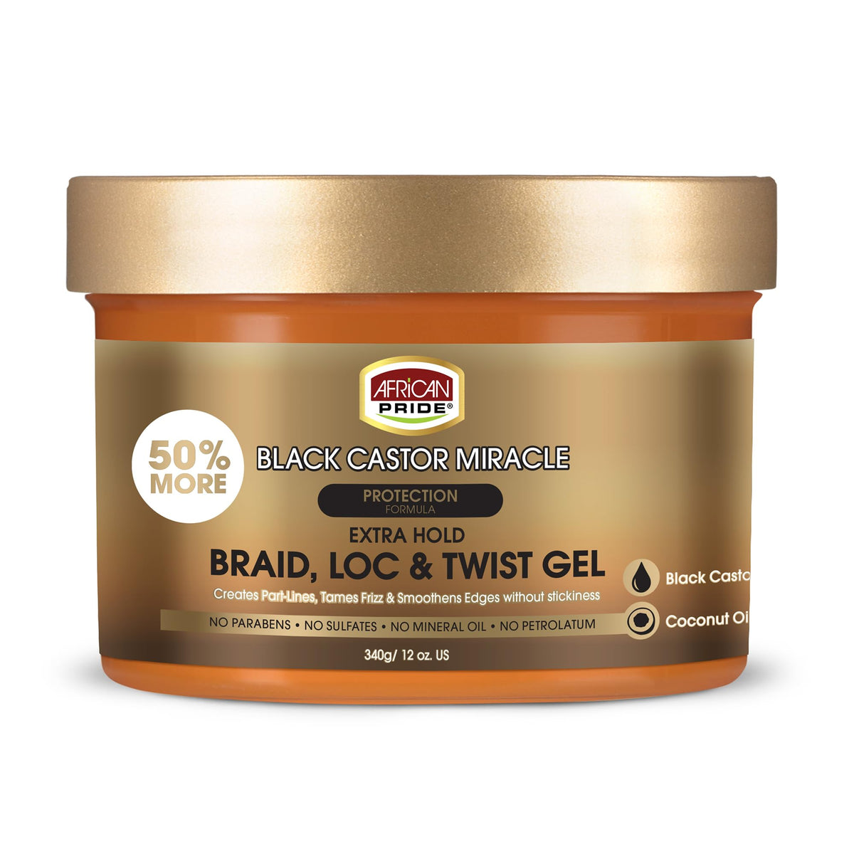 African Pride front jar view showing product and hold benefit