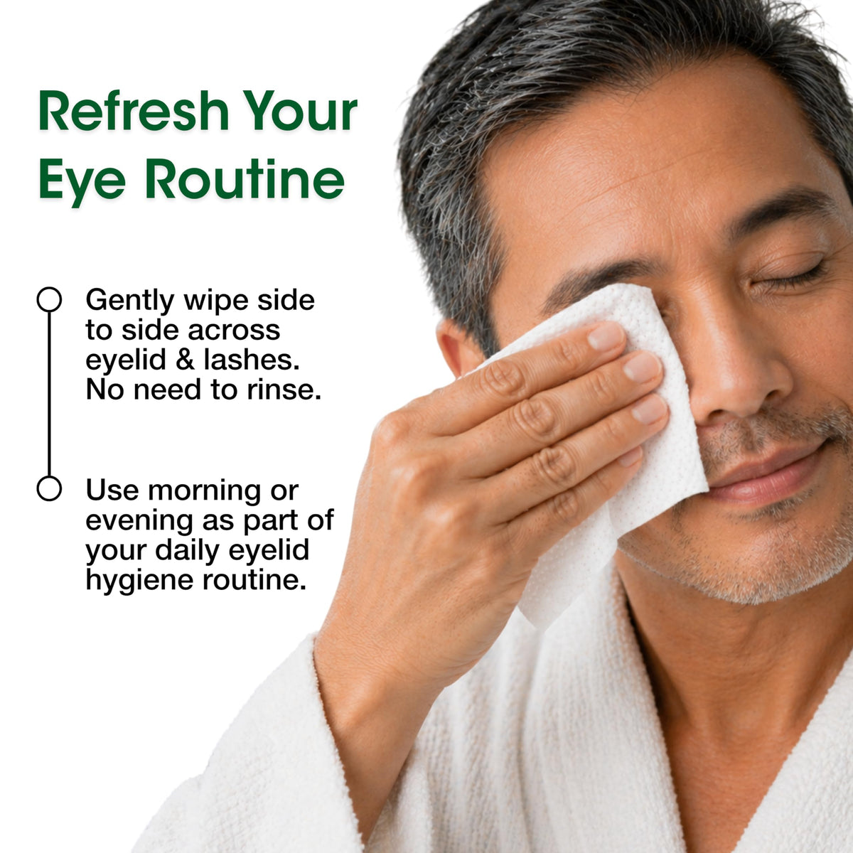 Person using AFT Opti-Soothe wipe on closed eye for gentle cleansing