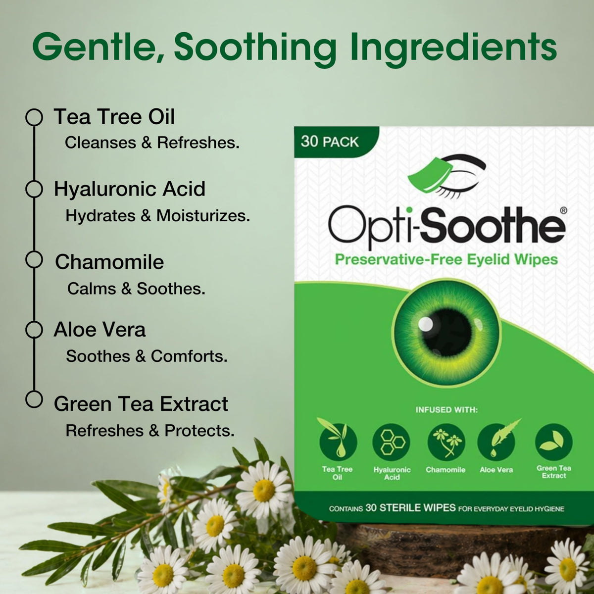 AFT Opti-Soothe ingredient label highlighting tea tree and hyaluronic acid benefits