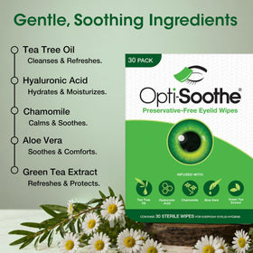 AFT Opti-Soothe ingredient label highlighting tea tree and hyaluronic acid benefits