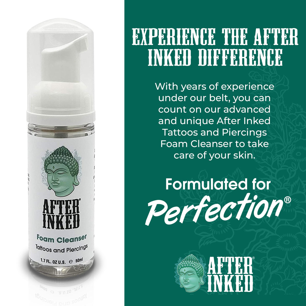 After Inked bottle pump detail showing dispenser for precise, hygienic use