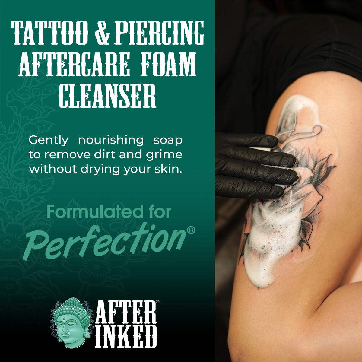 After Inked foam being dispensed in hand illustrating easy application and control