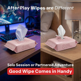 After Play wipe held in hand demonstrating size and confident cleanup benefit