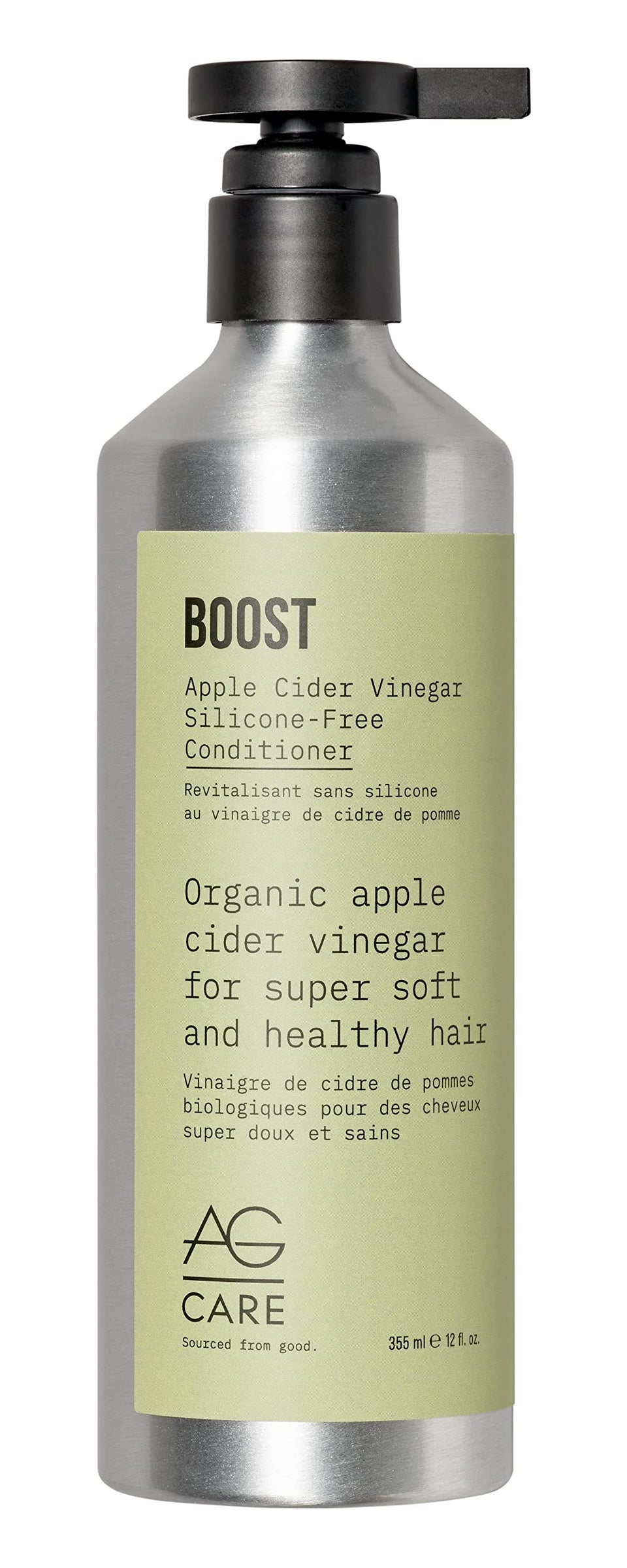 AG Care Boost front bottle showing label and pump, highlights easy dispensing