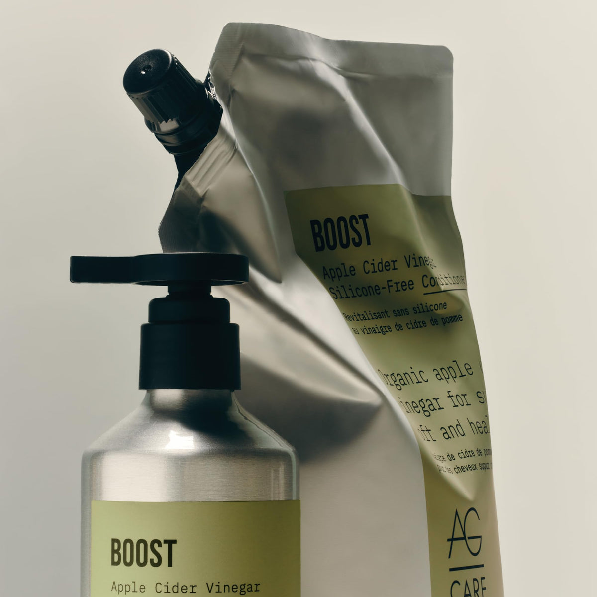 AG Care Boost 12 fl oz next to ruler for scale, clarifies product size