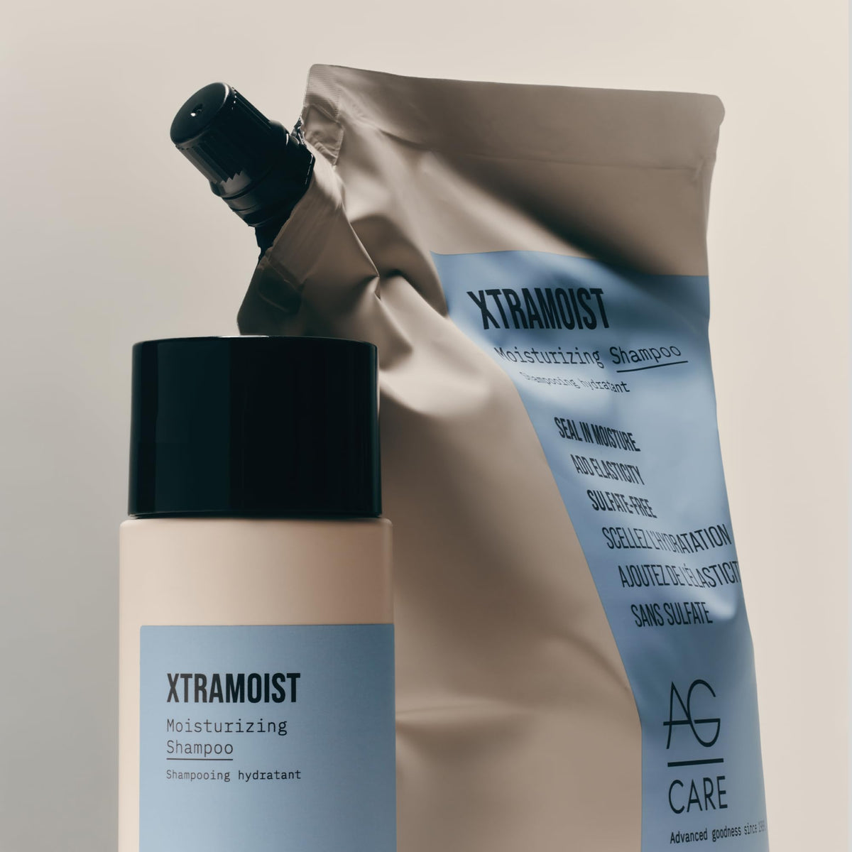 AG Care Yellow Shine Finishing Spray companion showing added shine and humidity protection benefit