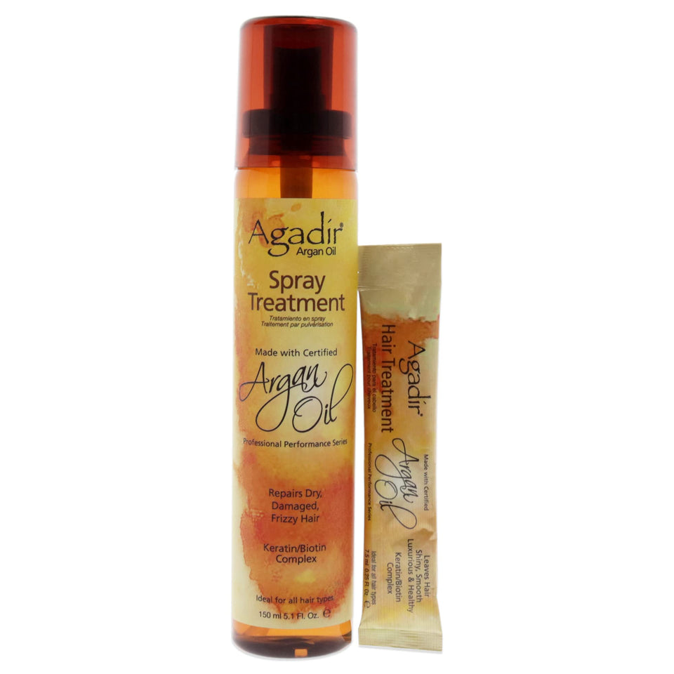 Agadir argan oil spray front packaging shows bottle and label for easy identification and salon-grade benefit