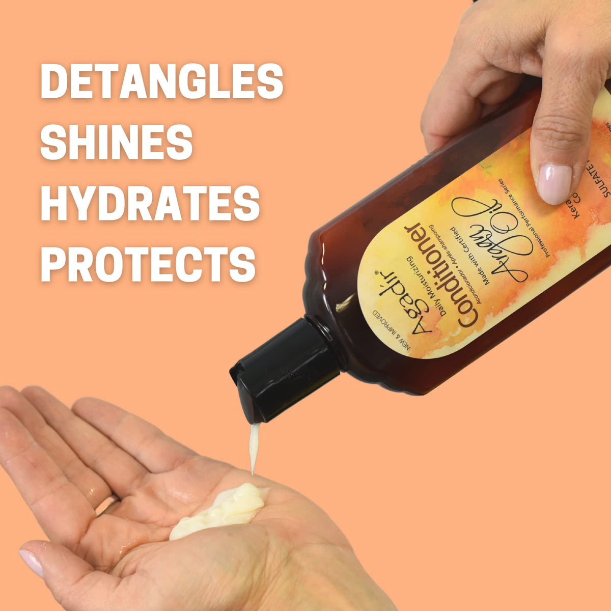Agadir conditioner applied to wet hair demonstrating detangling and smoothing benefits