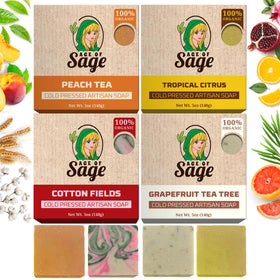 Age of Sage front boxed gift set showing four vegan soap bars benefit ready gift
