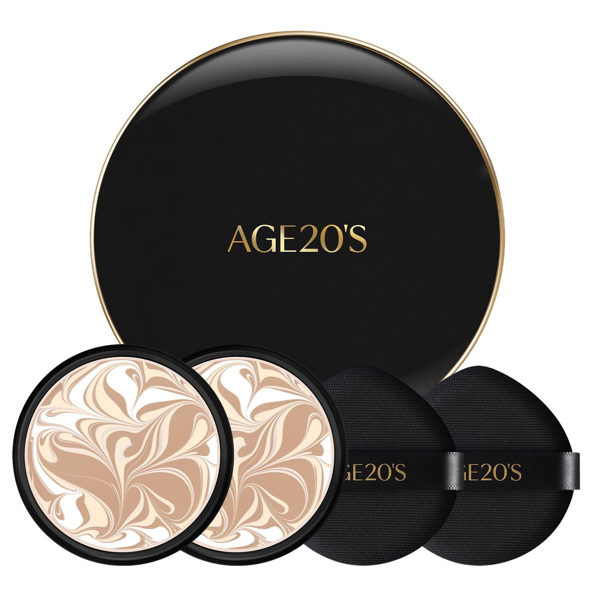 AGE20'S compact front open showing product and mirror for travel-ready protection