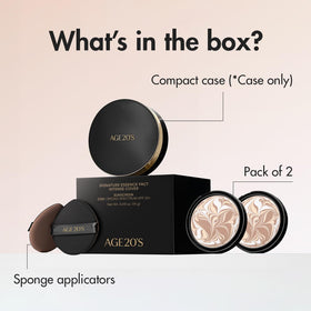 AGE20'S before-and-after skin swatch showing even tone and dewy finish