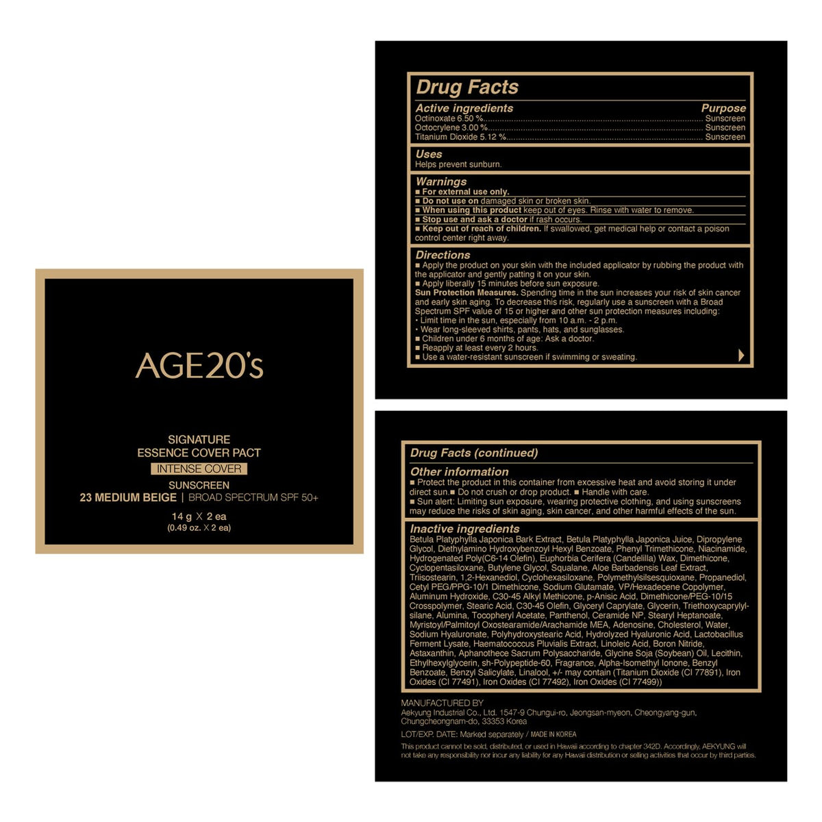 AGE20'S spf label ingredient closeup showing sun protection and skincare fusion