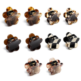 Agirlvct front packaging displaying ten small flower claw clips, convenient set