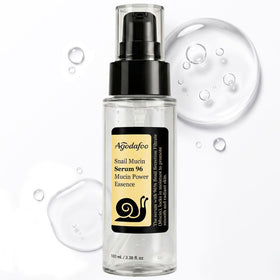 Agodafoo front bottle showing 100ml snail mucin serum, hydrates deeply