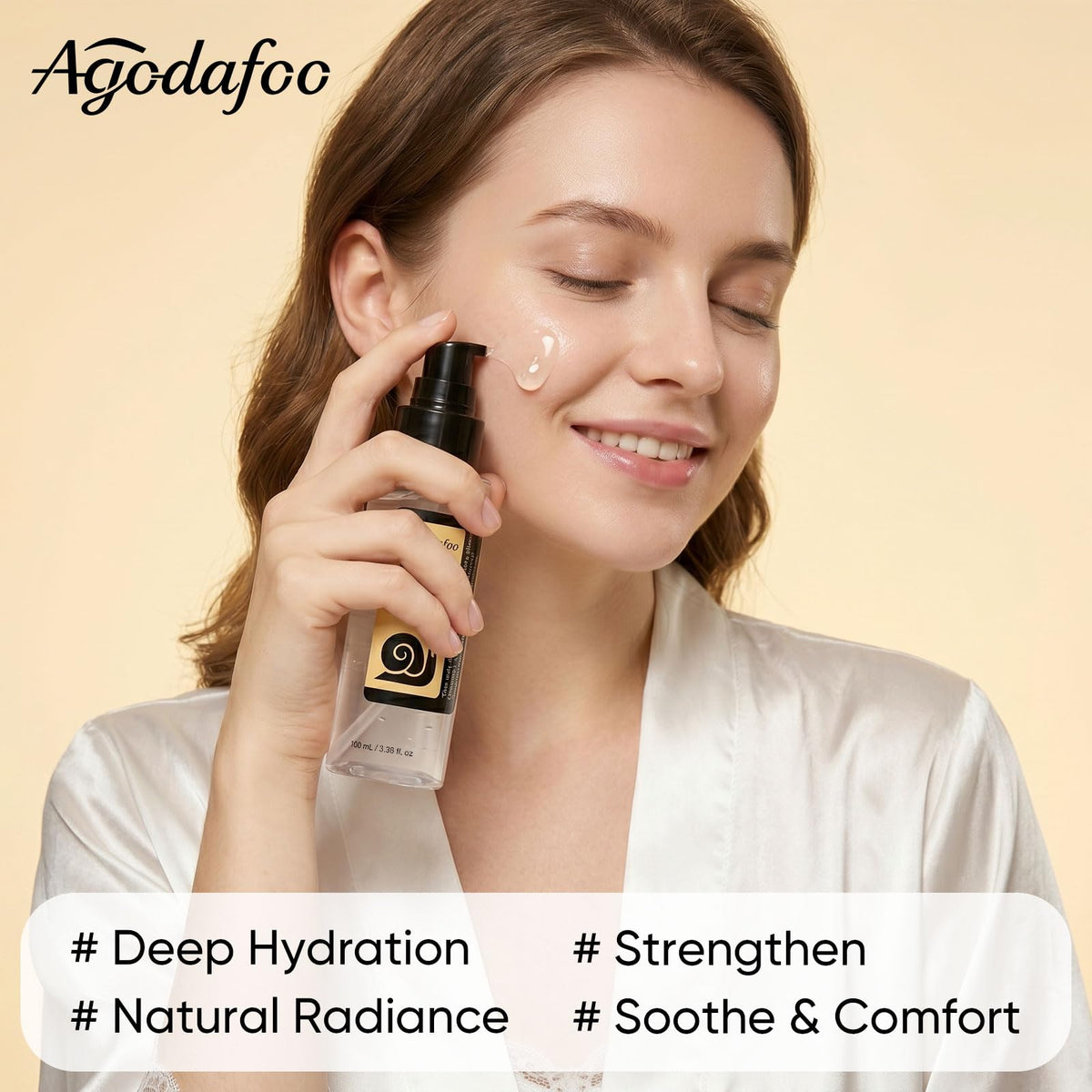 Agodafoo label close-up highlighting 96.3% mucin strength for nourishing care