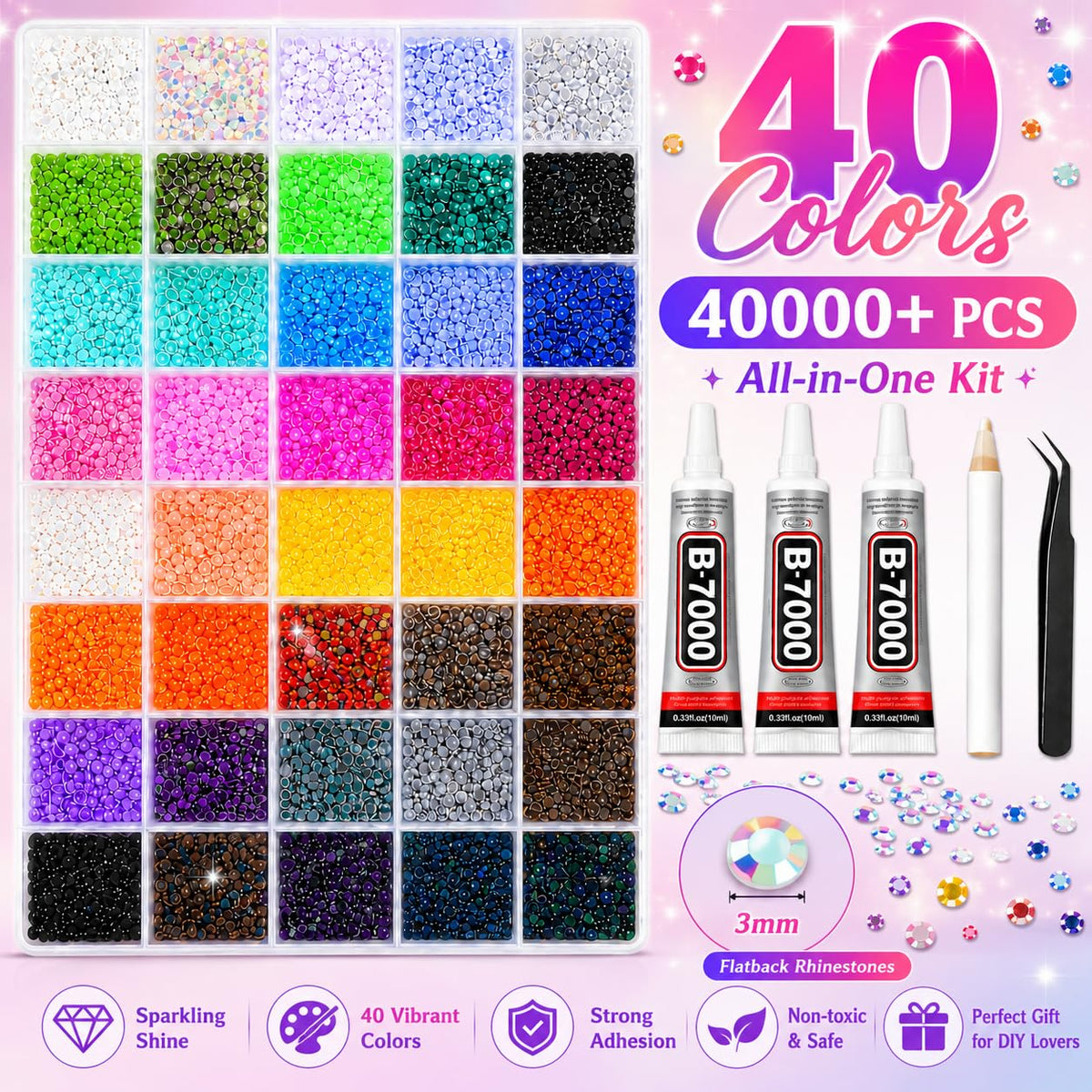 Agqbsl color array top view displaying 40 vibrant hues for varied craft palettes