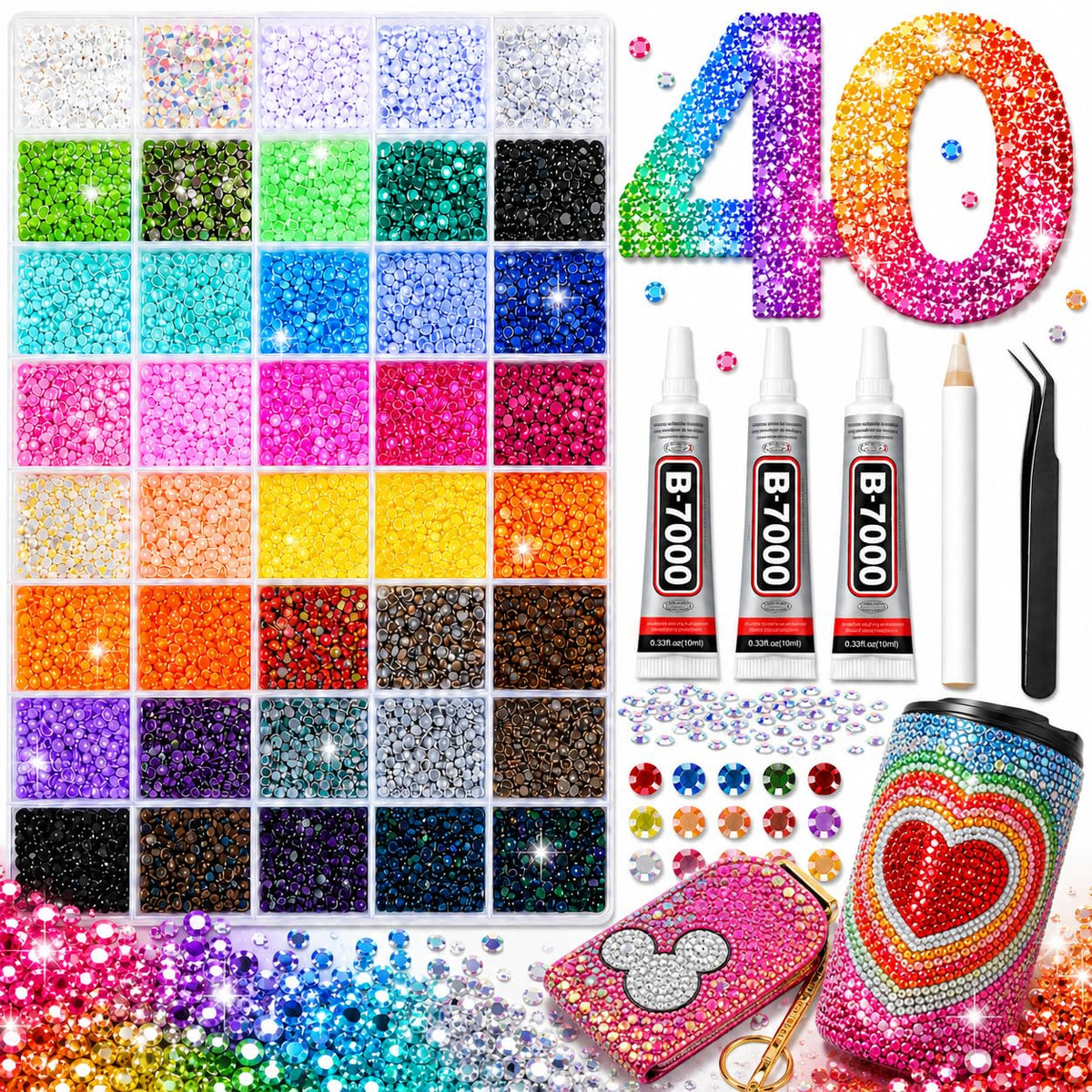 Agqbsl front packaging showing full bedazzling kit and included tools for easy starts