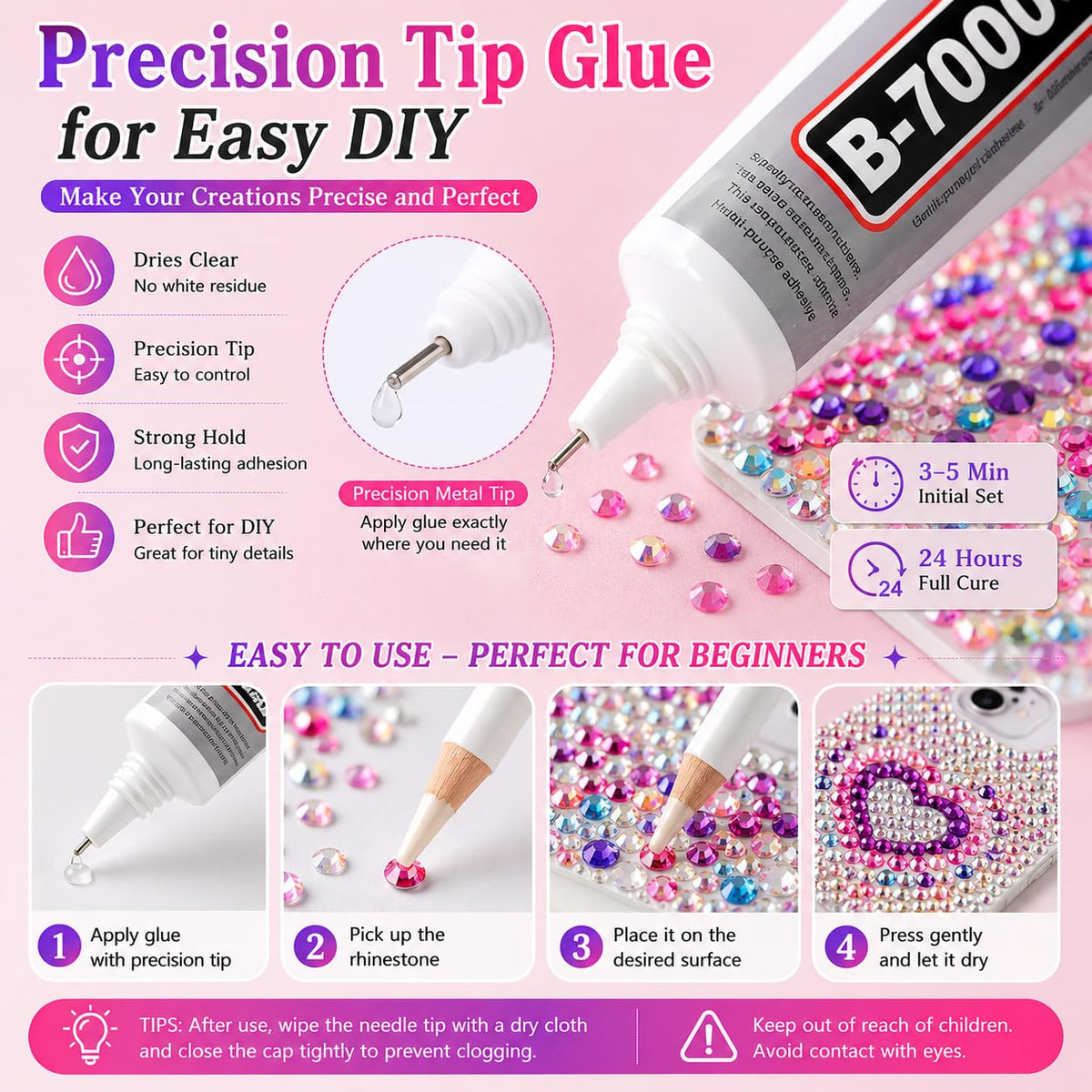 Agqbsl tools and B7000 glue arranged for precise placement and strong adhesion