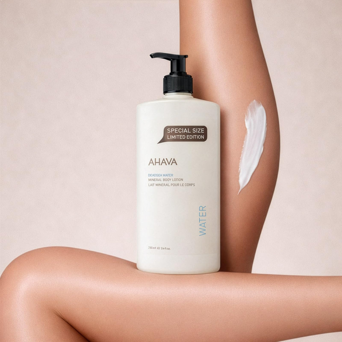 AHAVA 24 oz size compared to hand, conveys value and long-lasting supply
